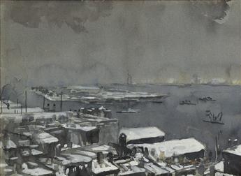 JOSEPH PENNELL View of New York Harbor, Winter.